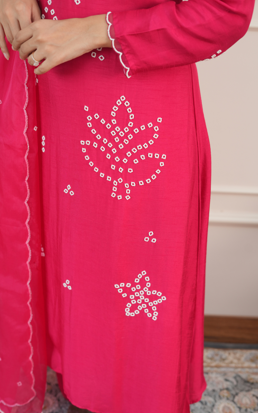 Fuchsia Pink Russian Silk 3-Piece Suit with Organza Dupatta