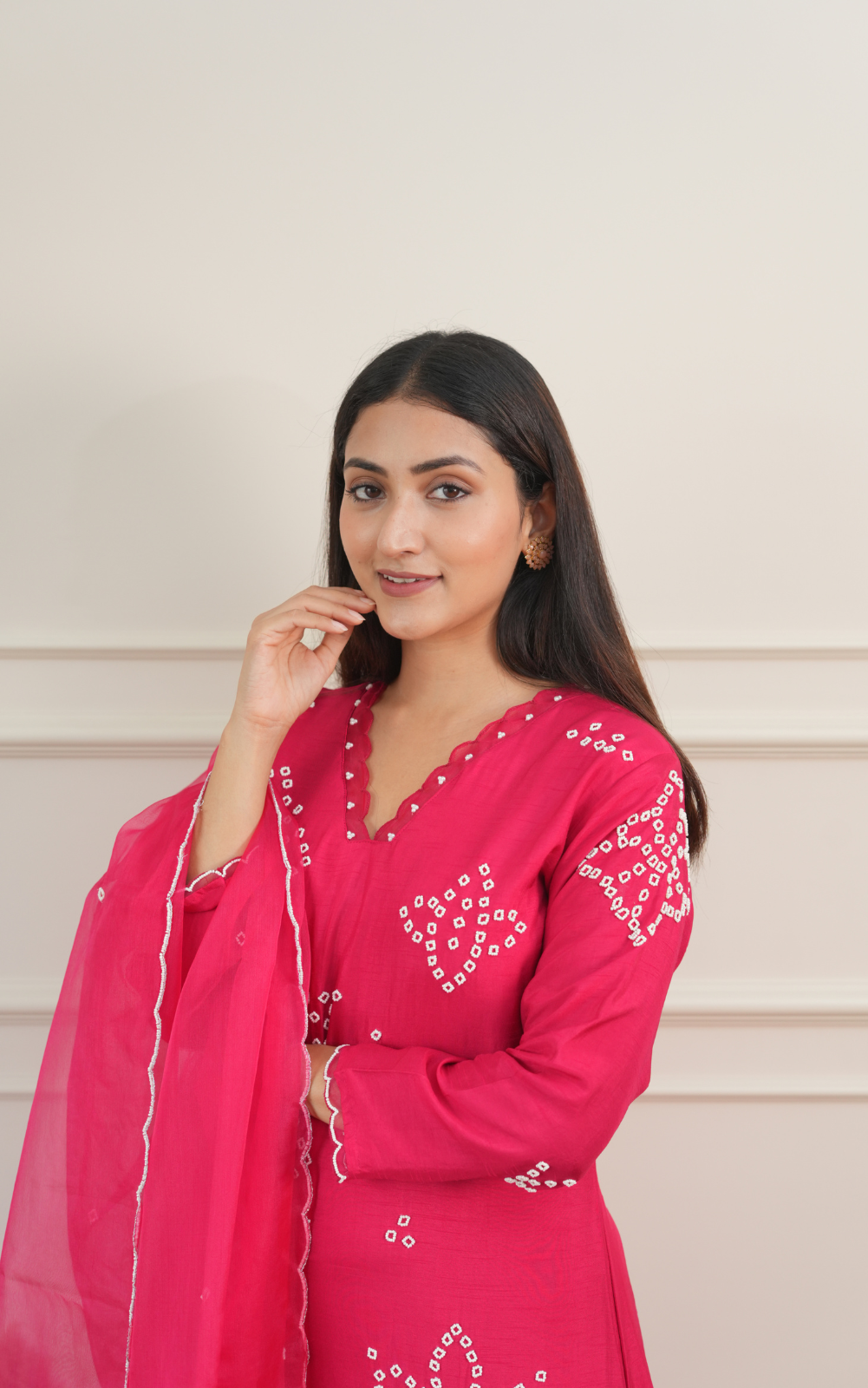 Fuchsia Pink Russian Silk 3-Piece Suit with Organza Dupatta