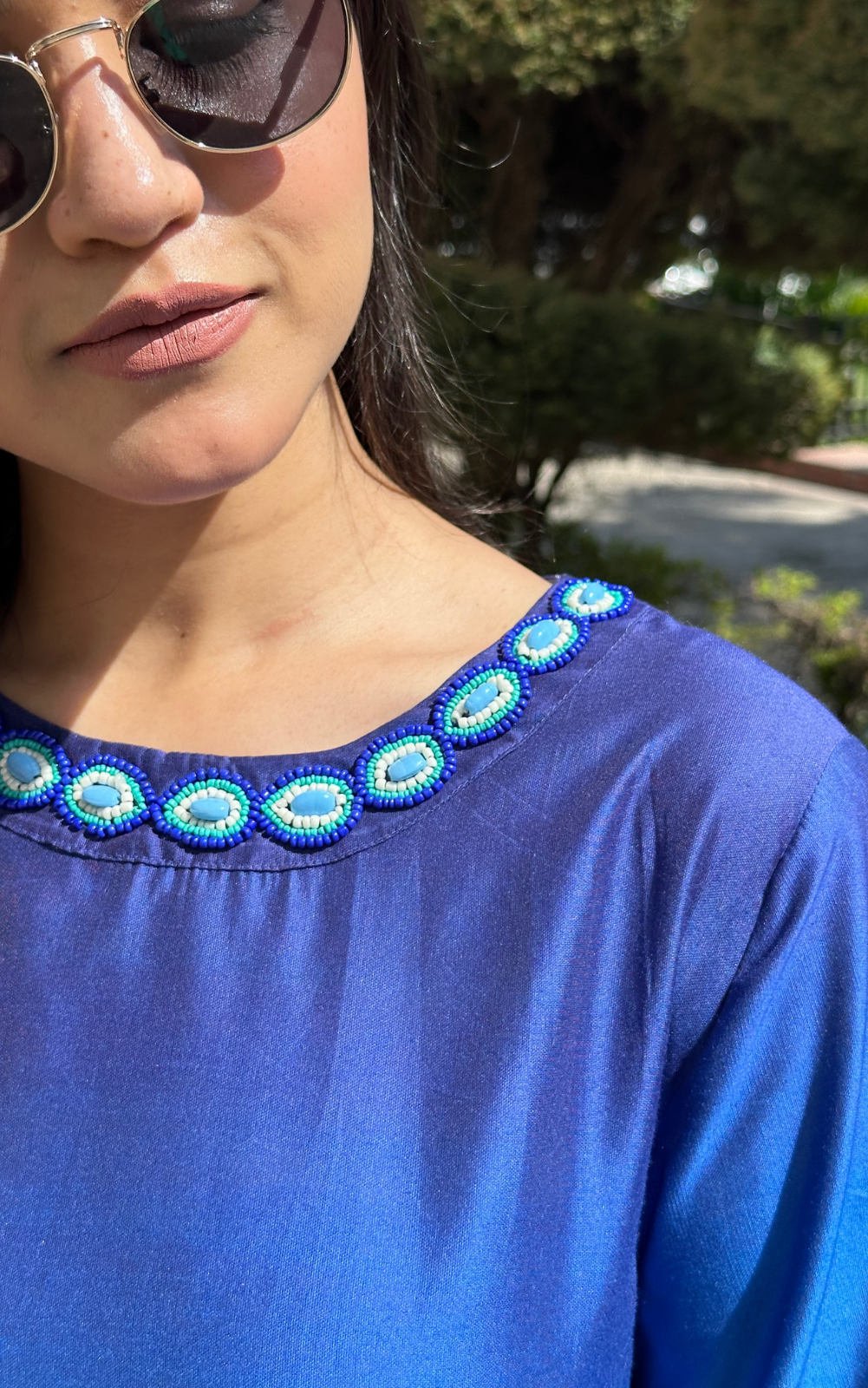 Gradient Blue-Aqua Co-ord Set with Evil Eye Neckline