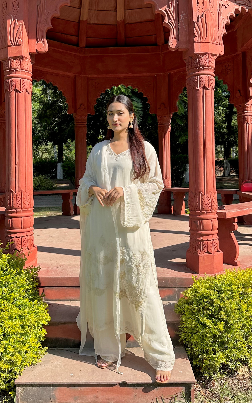 Ivory Organza 3-Piece Suit with Zardozi & Sequin Work