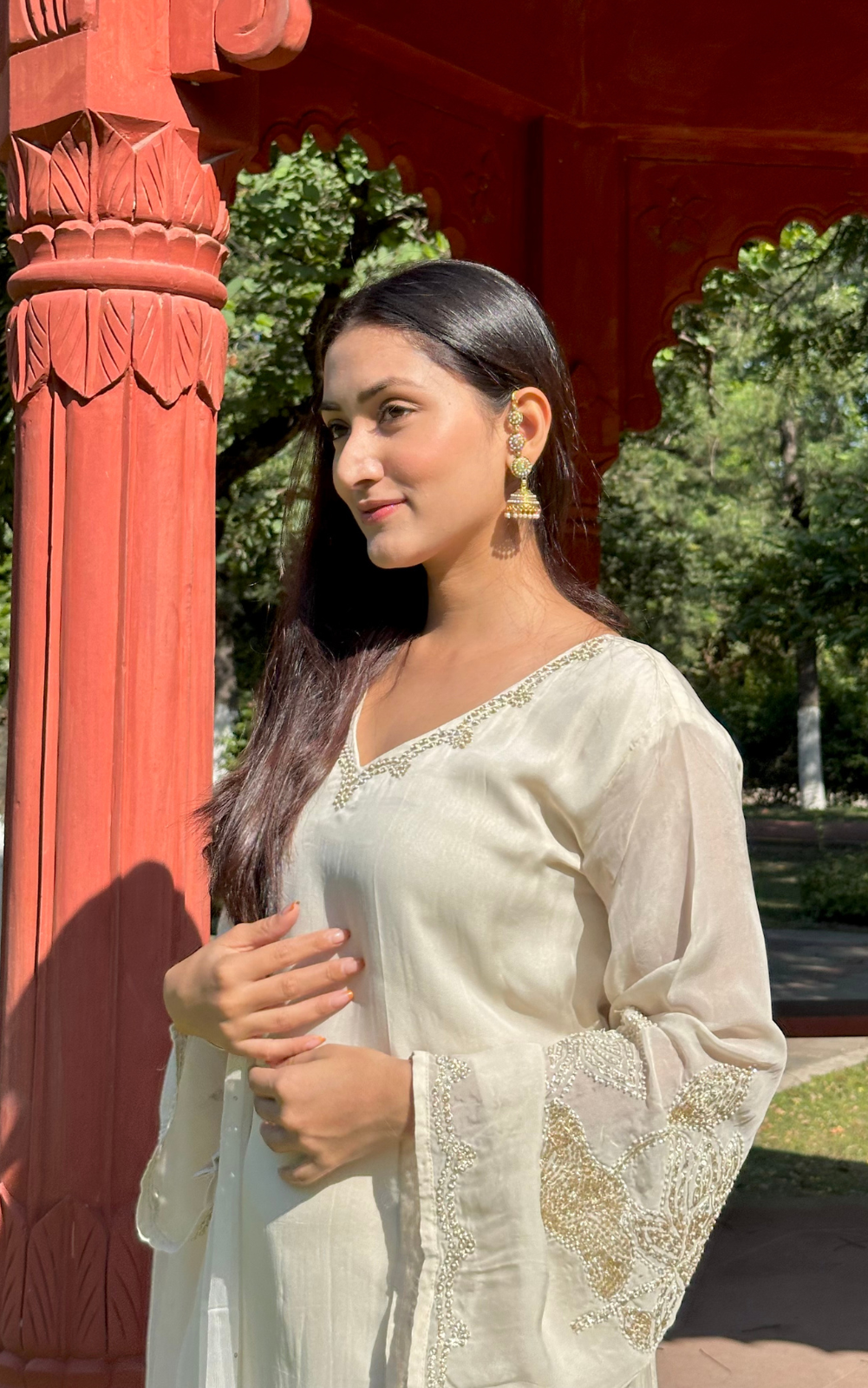 Ivory Organza 3-Piece Suit with Zardozi & Sequin Work