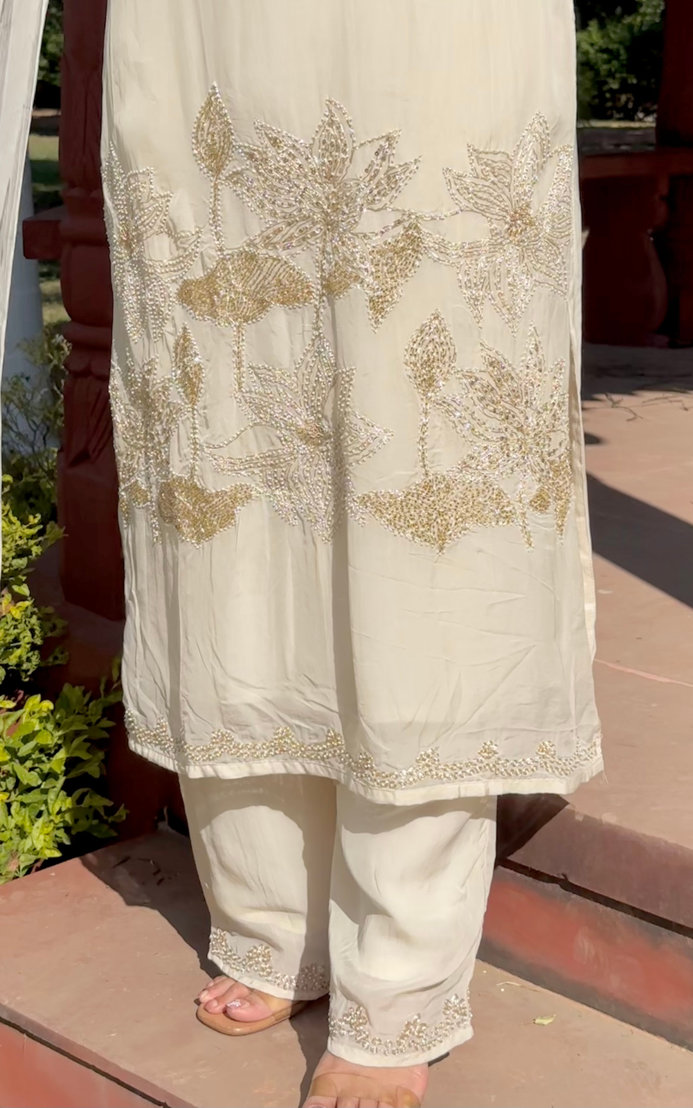 Ivory Organza 3-Piece Suit with Zardozi & Sequin Work