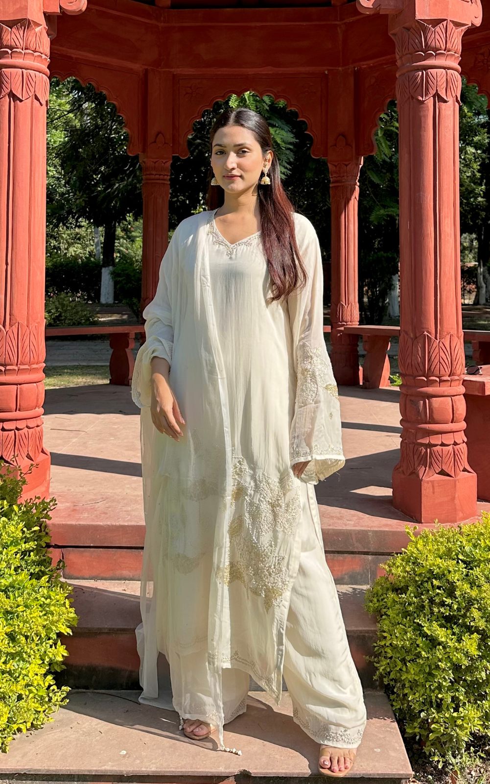 Ivory Organza 3-Piece Suit with Zardozi & Sequin Work