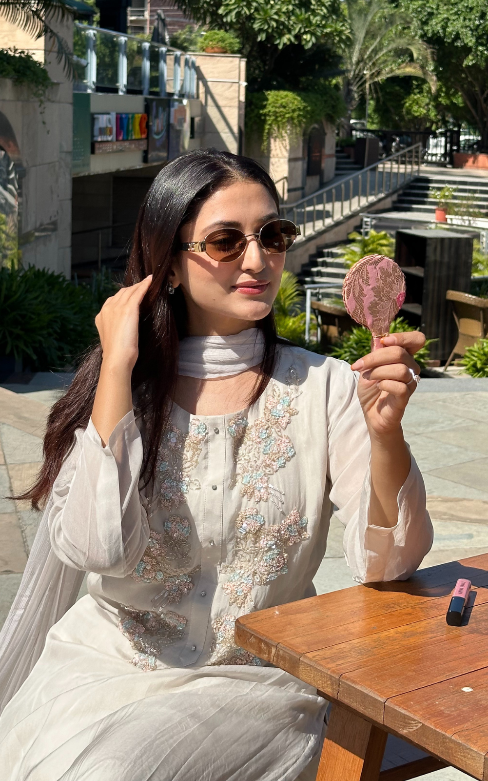 Pearl Beige Organza 3-Piece Suit with Hand Embroidery