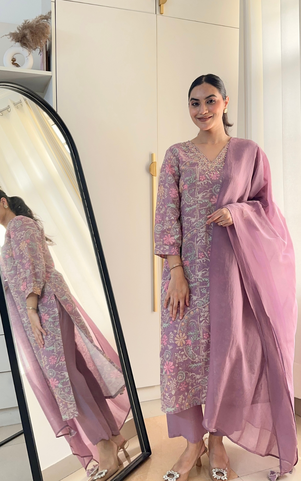 Linen Printed 3-Piece Suit with Hand Embroidery