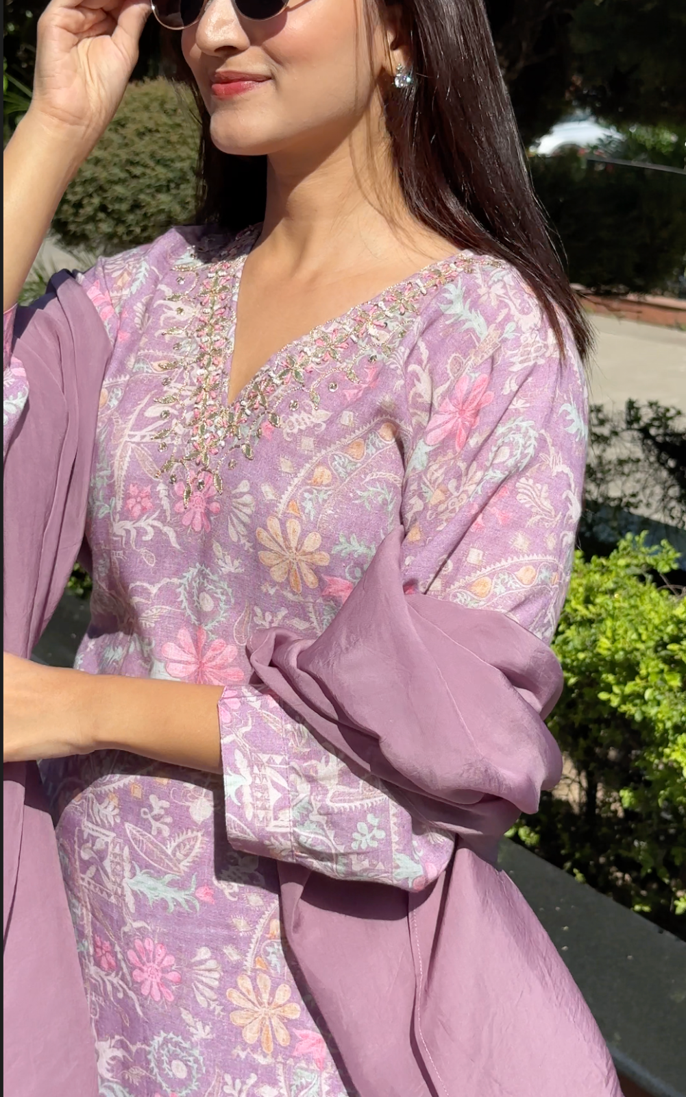 Linen Printed 3-Piece Suit with Hand Embroidery